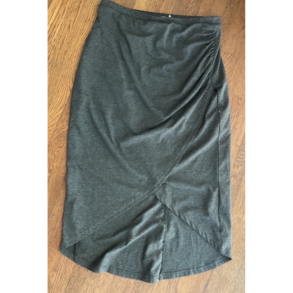 One Eight Charcoal Gray Ruched Tulip Wrap Midi Skirt Womens Medium High Low Hem